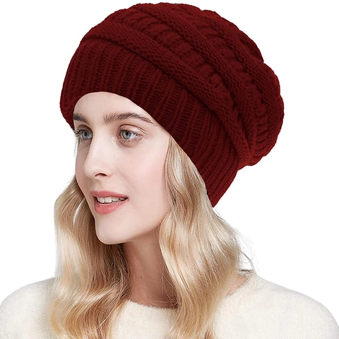 Slouchy Strickmütze Beanie Für Damen Herren Satingefüttert Warm Winter Zopfmuster Acryl Totenkopfkappe Haarschutz
