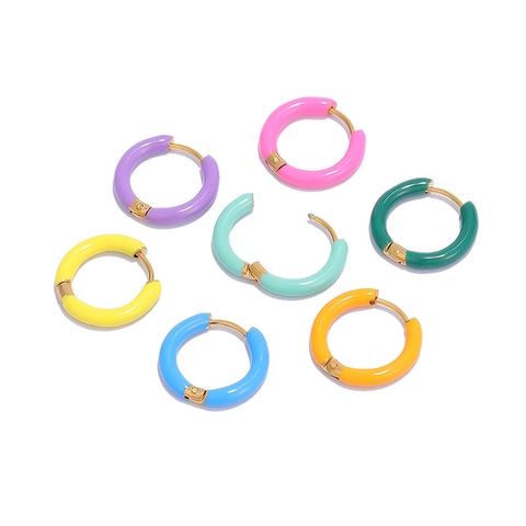Orecchini A Cerchio In Acciaio Inossidabile Smalto Colorato Tondo Geometrico Minimalista Stile Giapponese Per Donne