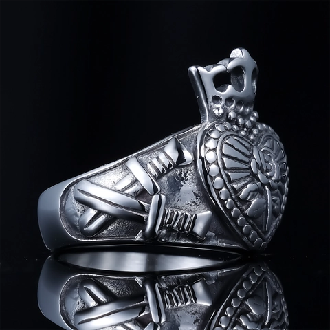 Anello In Acciaio Inossidabile Gotico Vintage Cuore Corona Rosa Fiore Rilievo Gioielli Stile Punk Uomini Donne