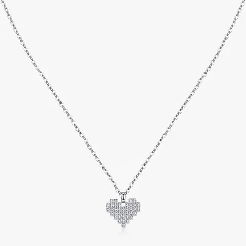 Halskette Mit Pixelherz-Anhänger Aus 925 Sterlingsilber Funkelnder Zirkonia Eleganter Schmuck Für Damen Und Mädchen