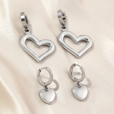 Heart Shape Pendant Hoop Earrings Stainless Steel Polished Gold Silver Tone Retro Minimalist Jewelry For Women