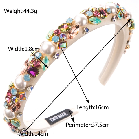 Baroque Rhinestone Headband Colorful Crystal Faux Artificial Pearl Padded Wide Fabric Hair Band Retro Elegant Hair Accessories Women
