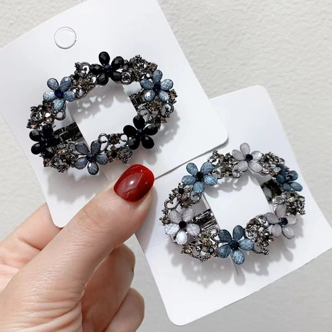 Pinza Para El Pelo Con Flor Ovalada Hueca Retro Aleación Diamantes De Imitación Cristal Estilo Coreano Tocado Elegante