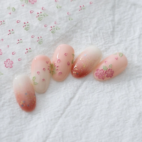 5D Reliëf Nagelstickers Roze Kersenbloesem Bloemen Mat Doorschijnend Ultradun Zelfklevend Japanse Stijl Elegant Vrouwen