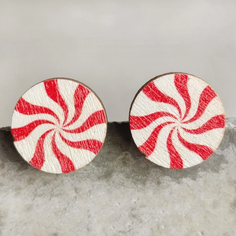 Christmas Stud Earrings Wooden Cartoon Santa Snowman Gingerbread Man Tree Patterns With Steel Earring Post For Women