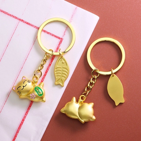 Fortune Cat Lucky Deer Metal Keychain Cute Animal Pendant Souvenir Gift For Car Keys Bag Charm
