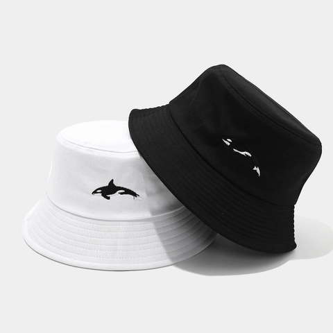 Bucket Hat Cotton Orca Embroidered Sun Protection Foldable Outdoor Casual For Men Women