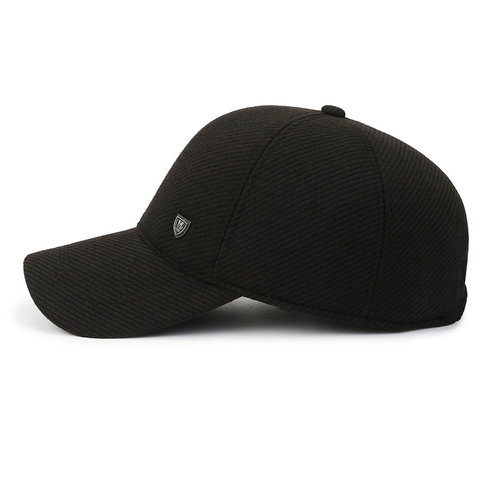 Men Winter Baseball Cap Polyester Twill Fleece Lined Ear Flaps Warm Outdoor Thickened Hat Metal Emblem Adjustable