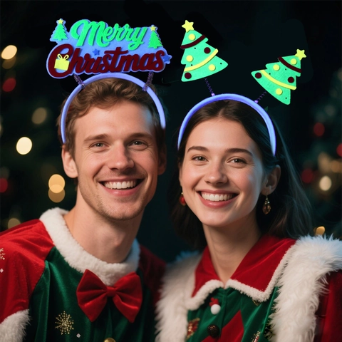 Diademas De Navidad Brillantes LED Fieltro Plástico Astas De Reno Papá Noel Copo De Nieve Artículos De Fiesta Aros Para El Cabello