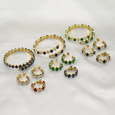Gioielli Bracciale Orecchini E Ear Cuff Zirconia Quadrata Acciaio Inossidabile Placcato Oro 18K Donne Niche