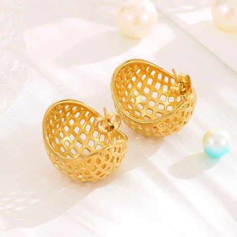 Edelstahl Ohrstecker Vintage Französisch Hohl Gitter Gewebt Halbkugelförmig Statement Mode Schmuck Für Damen