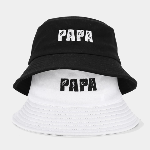 Men Cotton Canvas Bucket Hat With Papa Fishing Embroidery Outdoor Sun Protection Retro Fisherman Cap For Father