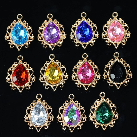 Retro Teardrop Pendants Alloy Hollow Filigree Artificial Gemstone Charms For DIY Jewelry Making Handicraft Supplies