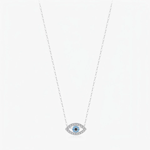 Collana Con Pendente Malocchio In Argento Sterling 925 Con Zirconi Cubici Blu E Bianchi Gioielli Retrò Per Donna