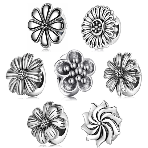 Daisy Flower Charm Bead 925 Sterling Silver DIY Jewelry Making Accessories For Bracelet Necklace Floral Design