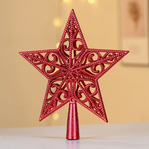 Hollow Star Christmas Tree Topper Plastic Glitter Decorative Ornament For Festive Holiday Home Party