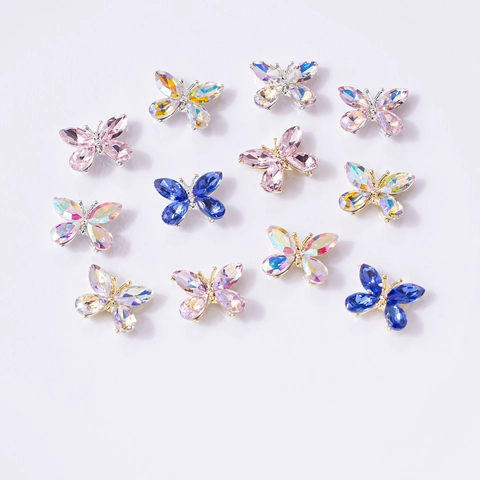 Schmetterling Nail Art Charms Legierung Straßstein Luxus Aurora Funkelnde Maniküre Zubehör Für DIY Dekoration Elegant Damen