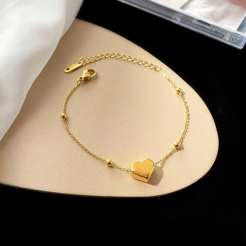 Titanium Steel Heart Pendant Bracelet For Women Gold Silver Plated Stainless Steel Minimalist Bead Charm Bracelet Adjustable Jewelry Gift