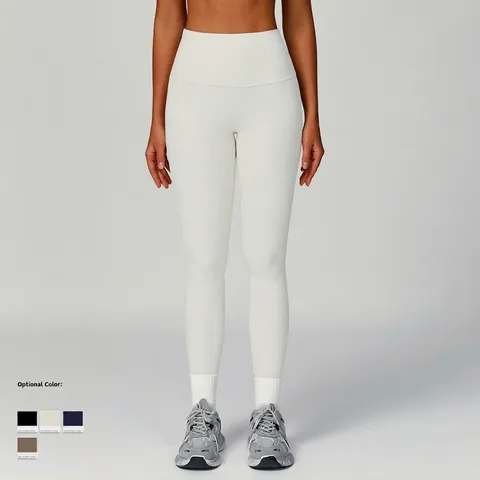 Leggings Yoga Vita Alta Donna Tessuto Costine Nylon Spandex Controllo Pancia Sollevamento Glutei Fitness