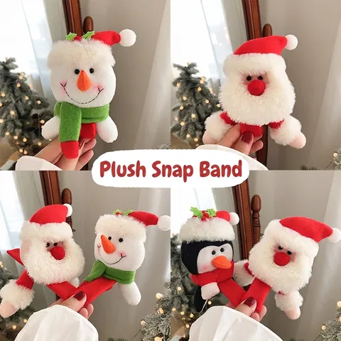 Simpatico Bracciale Slap in Peluche di Natale Morbido Tessuto Cartone Animato Bambola Slap Band per Decorazione Festa Pupazzo di Neve Regalo di Babbo Natale
