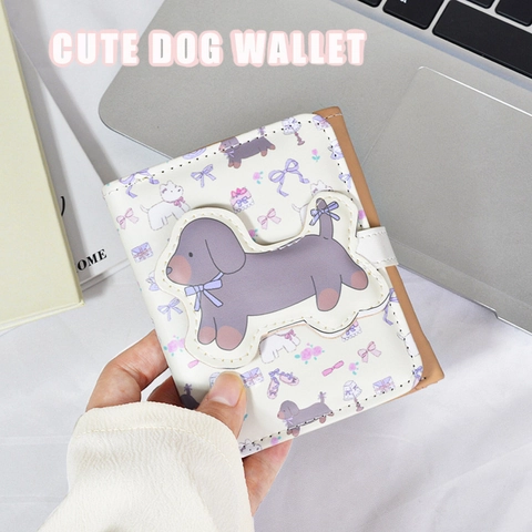 Cartera Pequeña De Tres Pliegues Para Mujer Cuero PU Perro Dibujos Animados Lindo Monedero Funcional