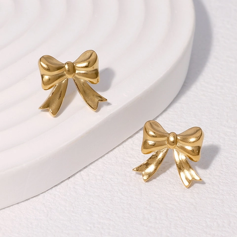 Pendientes De Botón De Lazo De Acero Inoxidable Minimalista Estilo INS Moda Joyería Que No Se Desvanece Para Mujeres
