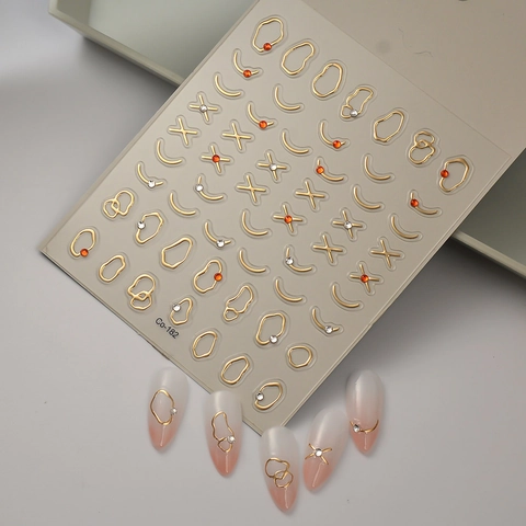Adesivi Per Nail Art Con Linee Dorate 3D Con Strass Rilievo 5D Stile Francese Geometrico Decalcomanie Manicure Autoadesive