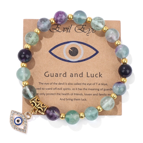 Bracelet Perles En Pierre Naturelle Evil Eye Avec Pendentif Alliage Et Strass Bijoux Protection Nazar Pour Femmes Hommes