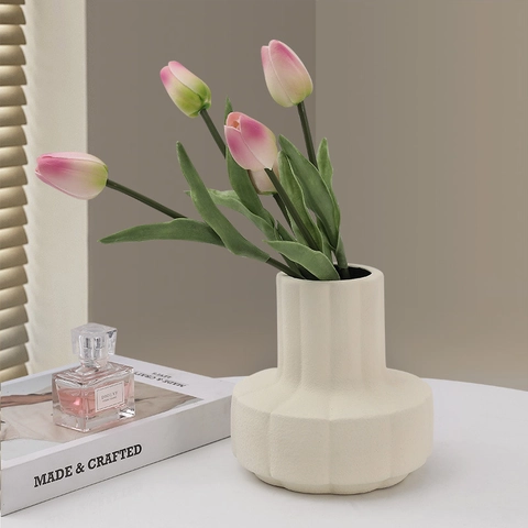 Moderner Keramik Vase Minimalistisch Nordisch Matt Geometrisch Blumentopf Für Heimdeko Künstliche Tulpen Rosen Strauß