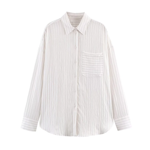 Chemisier À Rayures Pour Femmes Chemise À Manches Longues Boutonnée Avec Poche Col Revers Haut Décontracté À La Mode