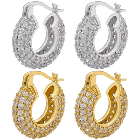 U Shaped Micro Paved Zirconia Hoop Earrings For Women 18K Gold Plated Copper Geometric Rhinestone Ear Buckle Jewelry