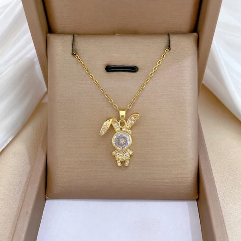 Konijn Hanger Ketting Met Zirkoon En Strass Roestvrij Stalen Ketting Koper Voor Vrouwen Elegante Sieraden Sleutelbeen Ketting
