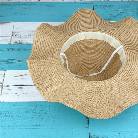 Cappello Di Paglia Donna Ragazza Tesa Larga Bordo Ondulato Decorazione Floreale Vacanze Spiaggia Protezione Solare