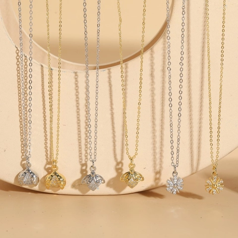 Collier Pendentif Zircone Cuivre Plaqué Or Coccinelle Abeille Flocon De Neige Forme Animale Bijoux Femmes
