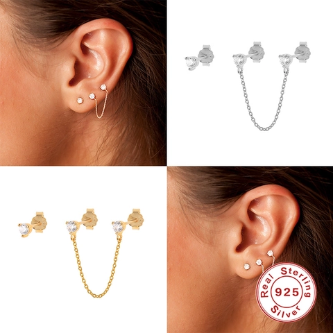 Orecchini A Catena Con Zirconi E Perni In Argento Sterling 925 Design Per Piercing Multipli Asimmetrici Gioielli Per Donne