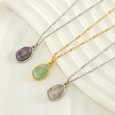 Natural Stone Pendant Necklace Irregular Water Drop Shape Stainless Steel Minimalist Jewelry For Women Elegant Clavicle Chain