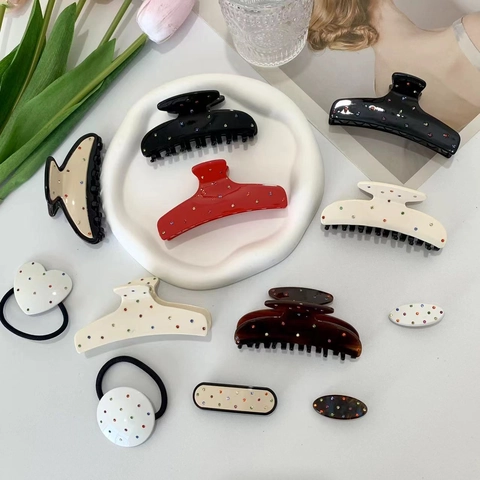 Pinzas Para El Cabello De Acetato Y Pinzas De Tiburón Con Diamantes De Imitación Coloridos Accesorios Dulces Para Mujeres