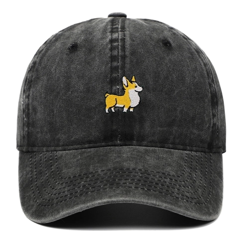 Baseball Cap Washed Cotton Corgi Dog Embroidery Adjustable Sun Protection Casual Outdoor Hat For Men And Women