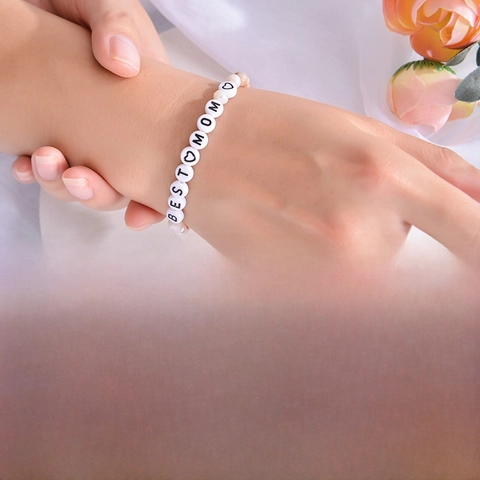 Natural Stone Beaded Bracelet With Relationship Greeting Card Heart Alphabet Beads Jewelry Gift For Women