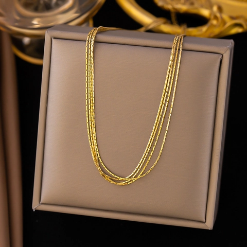 Collana Multistrato In Acciaio Al Titanio Placcata Oro 18K Choker Catena Da Clavicola Per Donna