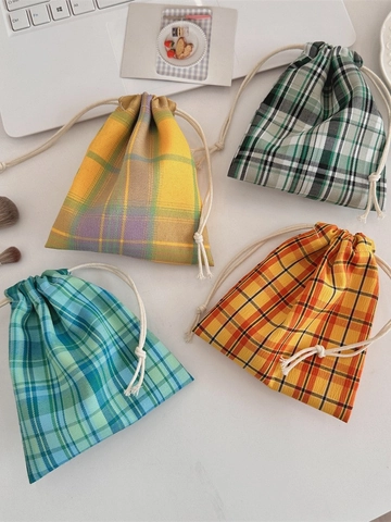 Borsa Portaoggetti Con Coulisse Cotone Lino Multi Fantasia Quadri Paisley Pois Fiocco Paillettes Portatile Cosmetici