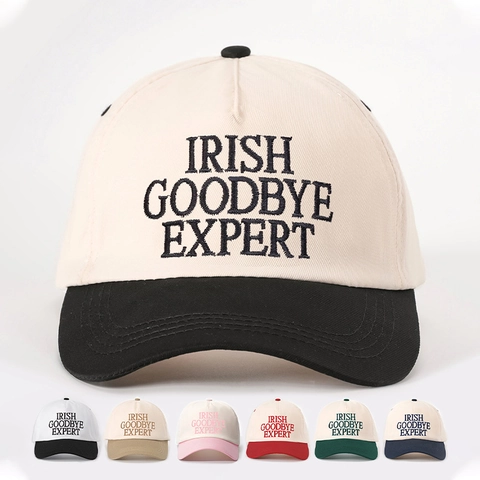 Baseball Cap Irish Goodbye Expert Letter Embroidered Contrast Color Vintage Two Tone Adjustable Sun Hat Casual
