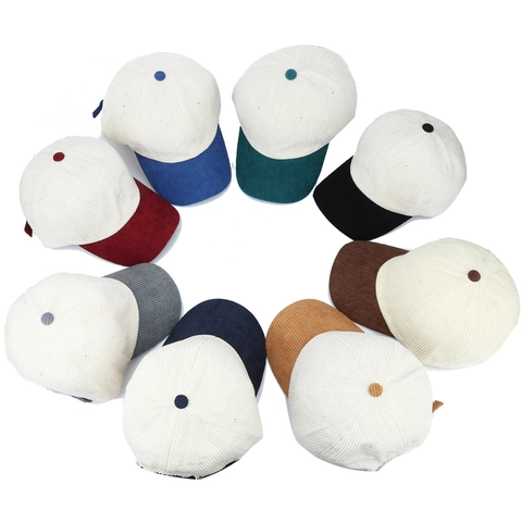 Vintage Corduroy Baseball Cap Contrast Color Patchwork Adjustable Sun Protection Outdoor Casual Unisex Sport Trucker Hat