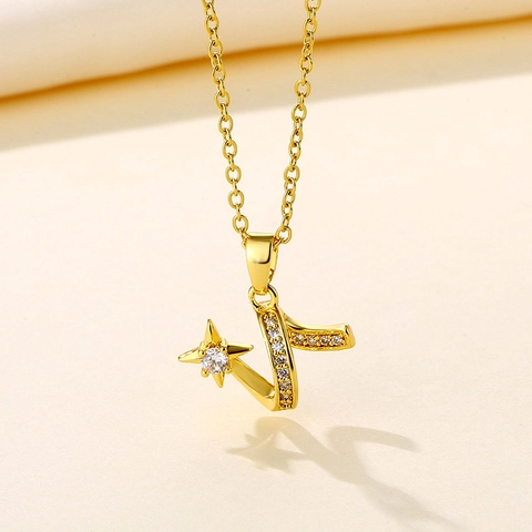 Collana Con Ciondolo A Stella E Iniziale Acciaio Inossidabile Zircone Catena A Clavicola Onda Gioielli Di Moda Minimalista Donna