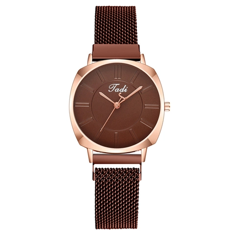 Women Quartz Watch Minimalist Analog Display Metal Mesh Milanese Strap Magnetic Buckle Fashion Elegant Wristwatch