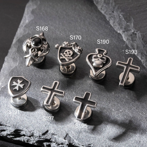 Stainless Steel Stud Earrings Cross Skull Shield Spade Punk Gothic Retro Style Men Women