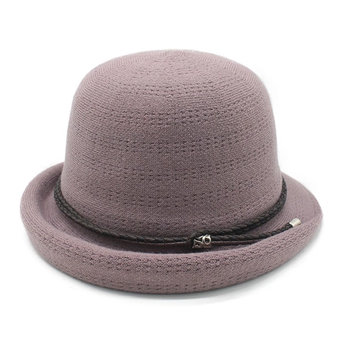 Knitted Cloche Bucket Hat Women Vintage Elegant Breathable Sunshade Viscose Nylon Polyester Blend With Braided Strap