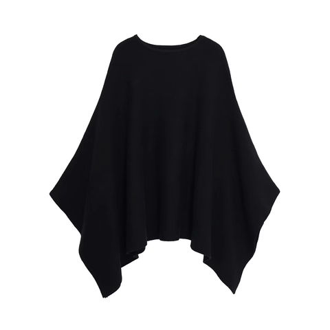 Knitted Poncho Cape Batwing Sleeve Round Neck Solid Color Casual Outerwear For Women