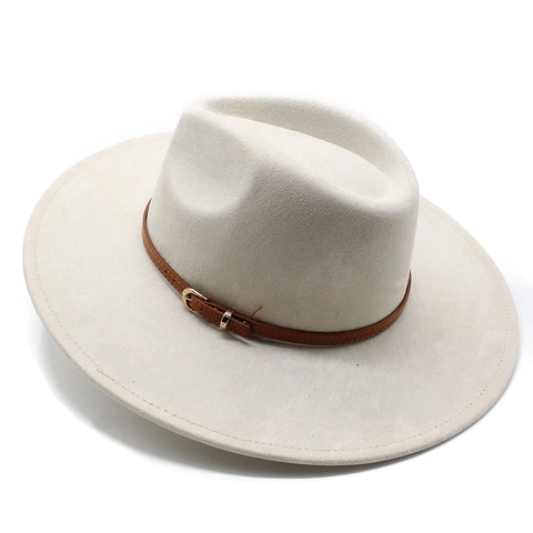 Vintage Unisex Wide Brim Fedora Jazz Hat Polyester Suede Texture With Belt Buckle Sun Protection Retro Gentleman Party Cap