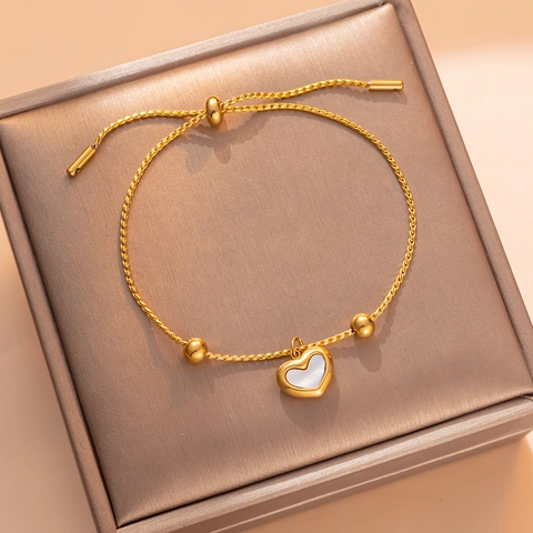 Titanium Staal Goud Hart Parelmoer Armband Voor Vrouwen Verstelbare Schelp Hartvorm Zoete Mode Sieraden Cadeau